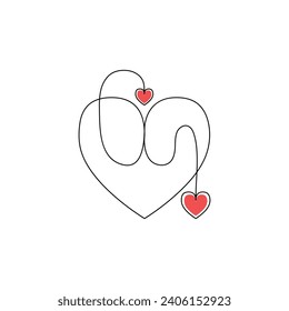 Continuous one-line heart-shaped drawing and love-shaped single-line art illustration
