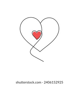 Continuous one-line heart-shaped drawing and love-shaped single-line art illustration