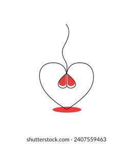 Continuous one-line love shape drawing and heart-shape single-line outline vector art illustration