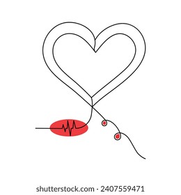 Dibujo continuo de forma de amor de una línea y ilustración de dibujo vectorial de una línea de forma cardíaca