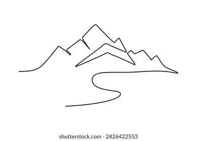 Continuous one-line mountain art . and outline nature landscape view single-line vector illustration.
