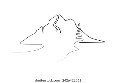 Continuous one-line mountain art . and outline nature landscape view single-line vector illustration.
