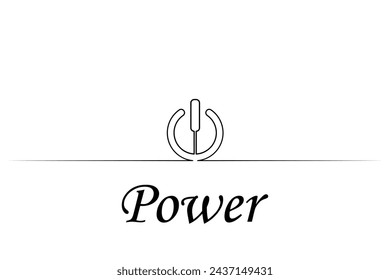 Continuous one-line power button drawing and single-line concept outline illustration art