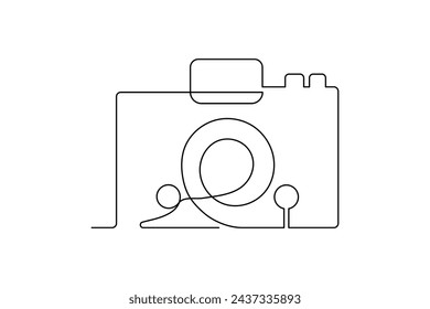 Continuous one-line retro photo camera drawing and DSLR mood HD camera outline vector art