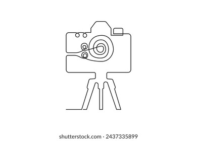 Continuous one-line retro photo camera drawing and DSLR mood HD camera outline vector art