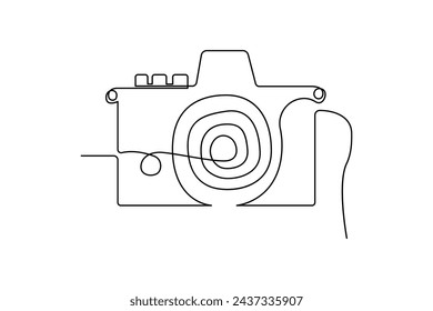 Continuous one-line retro photo camera drawing and DSLR mood HD camera outline vector art