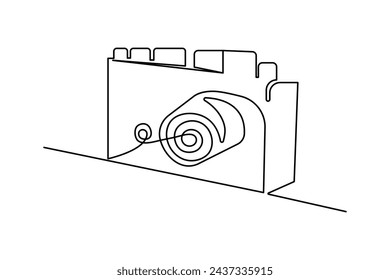 Continuous one-line retro photo camera drawing and DSLR mood HD camera outline vector art