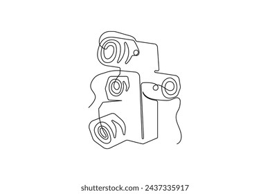 Dibujo continuo de cámara fotográfica retro de una línea y arte vectorial de contorno de cámara HD de estado de ánimo DSLR