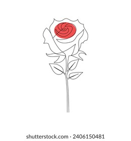 Continuous one-line rose flower drawing and single outline vector art illustration