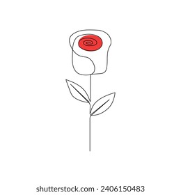 Continuous one-line rose flower drawing and single outline vector art illustration