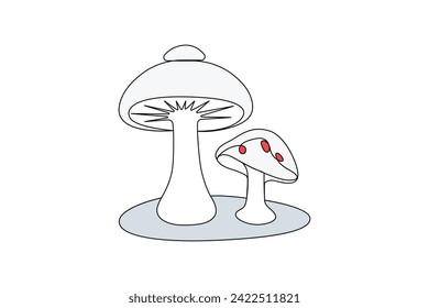 Continuous one-line sepia magic mushroom and outline vector art illustration