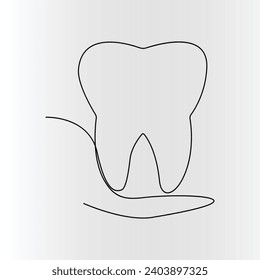 Continuous one-line tooth drawing style and single-line art outline illustration