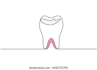 Continuous one-line tooth drawing style and single-line art outline illustration