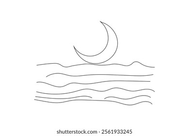 continuous online drawing of Moon islamic icon  moon single line art design isolated on white background  vector illustration 
