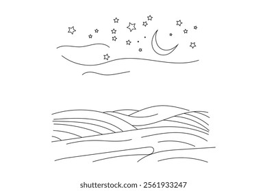 continuous online drawing of Moon islamic icon  moon single line art design isolated on white background  vector illustration 