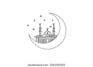 continuous online drawing of Moon islamic icon  moon single line art design isolated on white background  vector illustration 