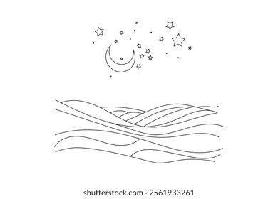 continuous online drawing of Moon islamic icon  moon single line art design isolated on white background  vector illustration 