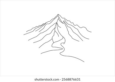 continuous online drawing of mountain Line art showcasing a minimalist artistic style black on White background
