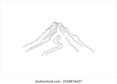 continuous online drawing of mountain Line art showcasing a minimalist artistic style black on White background
