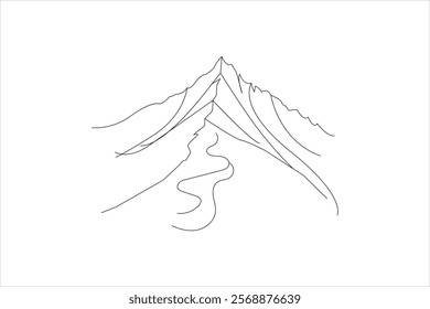 continuous online drawing of mountain Line art showcasing a minimalist artistic style black on White background
