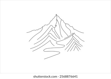 continuous online drawing of mountain Line art showcasing a minimalist artistic style black on White background
