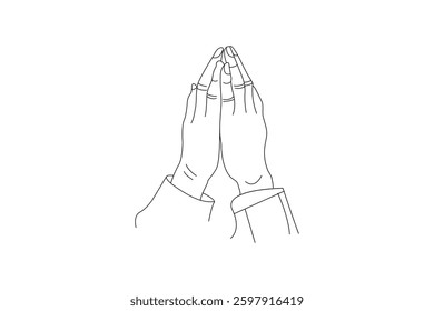  Continuous online drawing of raising hands for dua pray filled flat sign pray line icon isolated on white background 