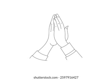  Continuous online drawing of raising hands for dua pray filled flat sign pray line icon isolated on white background 
