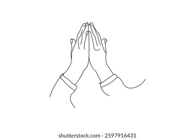  Continuous online drawing of raising hands for dua pray filled flat sign pray line icon isolated on white background 