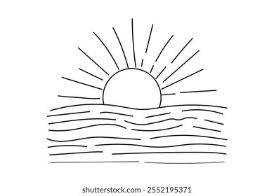 continuous online sunset drawing single line art vector on a white background