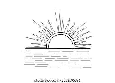 Vector de arte de una sola línea de dibujo de puesta de sol en línea continua sobre un fondo blanco