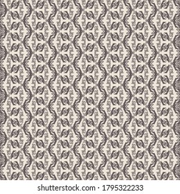 Continuous ornament consisting of broken wavy stripes, enriched with geometric motifs and cursive zigzags executed with thin double line.