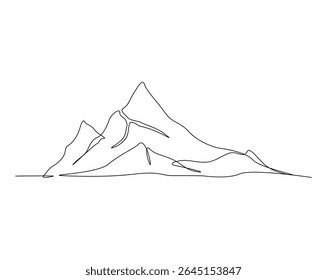 Continuous outline drawing of mountain landscape. Mountain line art illustration.
