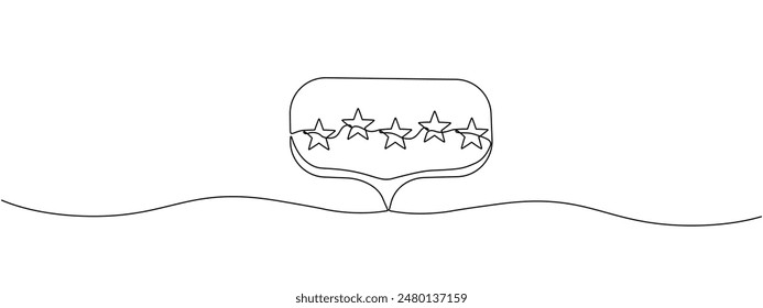 Continuous outline of five stars in speech cloud . Single line editable icon of 5 stars. Rating service concept and customer reviews.  Minimalistic vector artwork