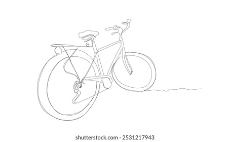 Contorno continuo de una bicicleta de montaña.  Vector de dibujo continuo de línea de bicicleta. Fondo de Vector de bicicleta de una línea. Icono de bicicleta deportiva. Vector hecho a mano, no IA.