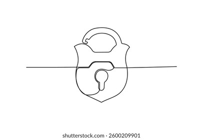 Continuous padlock one line drawing, padlock security sign symbol vector illustration.