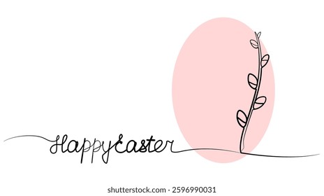 continuous painting of Easter eggs with silky willow in one row. vector image