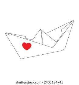 diseño simple y minimalista de una línea de un solo contorno de barco de papel continuo de dibujo vectorial y diseño simple de una línea