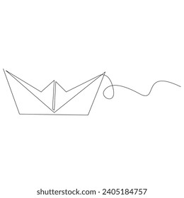 diseño simple y minimalista de una línea de un solo contorno de barco de papel continuo de dibujo vectorial y diseño simple de una línea