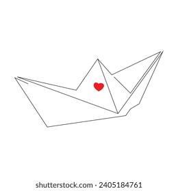 continuous paper boat single line outline vector art drawing and simple one line minimalist design