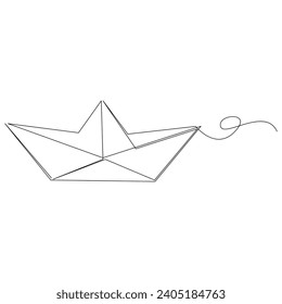 continuous paper boat single line outline vector art drawing and simple one line minimalist design