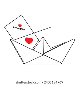 continuous paper boat single line outline vector art drawing and simple one line minimalist design