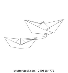 continuous paper boat single line outline vector art drawing and simple one line minimalist design