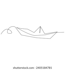 continuous paper boat single line outline vector art drawing and simple one line minimalist design