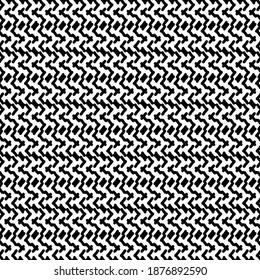 Continuous pattern, in black and white, with stripes, crooked lines and markings. Decoration for flat surfaces.