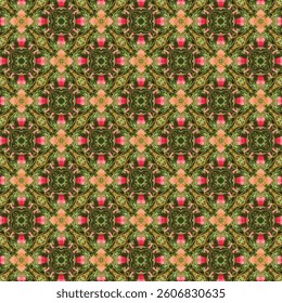 Continuous pattern, dark green and bright red tones make the image stand out, adding a sense of power, luxury and classicism to the place. Suitable for home decoration, textiles and backgrounds.