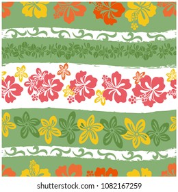 Continuous pattern of hibiscus, seamless design, summer image, aloha, vector data
