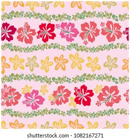 Continuous pattern of hibiscus, seamless design, summer image, aloha, vector data