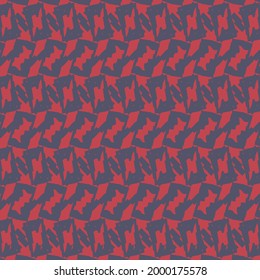 Continuous pattern made in red and blue from patches and geometric elements. Carpet texture.