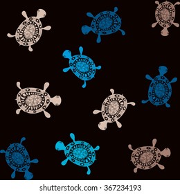Continuous pattern with petroglyphic Turtle - vector illustration
