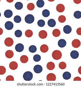 Continuous pattern polka dots blue and red colors. Vector. Elements are not cropped. Pattern under the mask. Perfect design for posters, cards, textile, web etc.